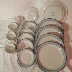 Classic White Dinnerware Set with Blue Trim 15 Piece Set